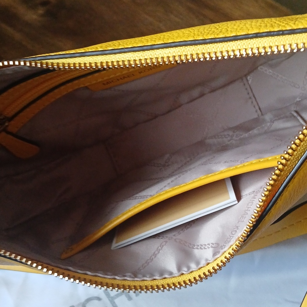 Michael Kors Yellow Pebbled Leather Crescent Shoulder Bag - Picture 2 of 8